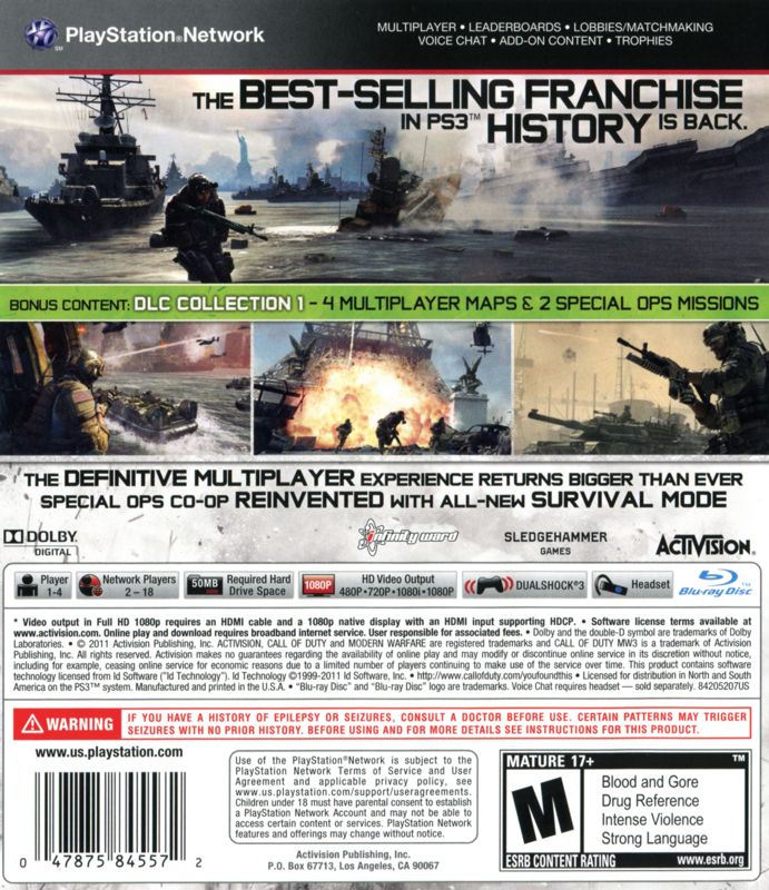 Back Cover for Call of Duty: MW3 (PlayStation 3)
