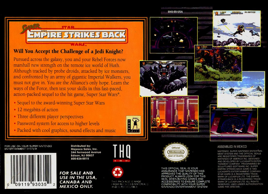 Back Cover for Super Star Wars: The Empire Strikes Back (SNES) (Re-release)