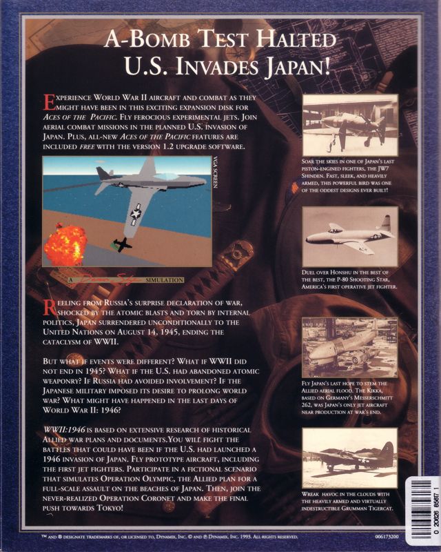 Back Cover for Aces of the Pacific: Expansion Disk - WWII: 1946 (DOS)