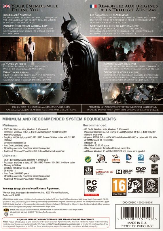 Batman: Arkham Origins cover or packaging material - MobyGames