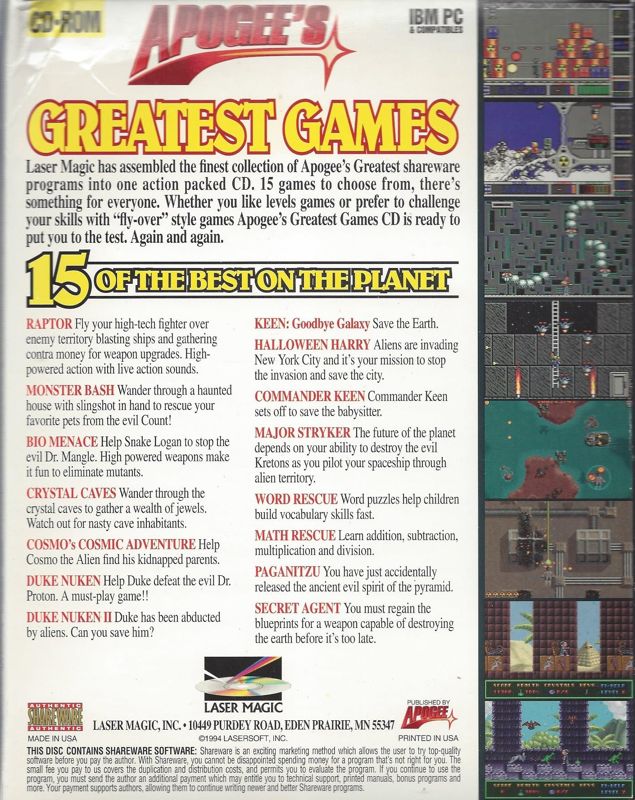 Back Cover for Apogee's Greatest Games (DOS)