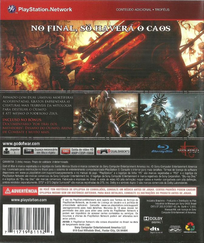 Back Cover for God of War III (PlayStation 3) (Greatest Hits release)