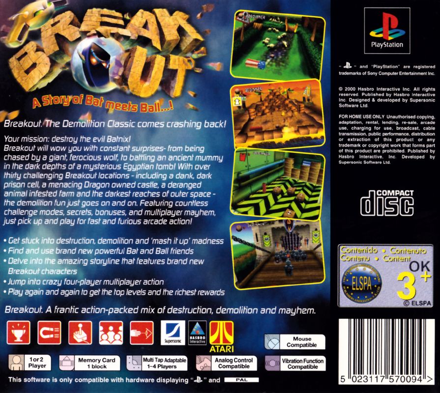 Back Cover for Breakout (PlayStation)