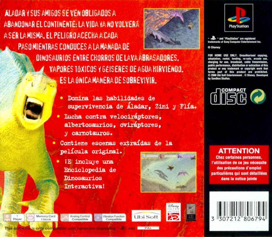 Back Cover for Disney's Dinosaur (PlayStation)