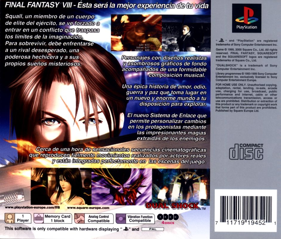 Back Cover for Final Fantasy VIII (PlayStation) (Platinum release)