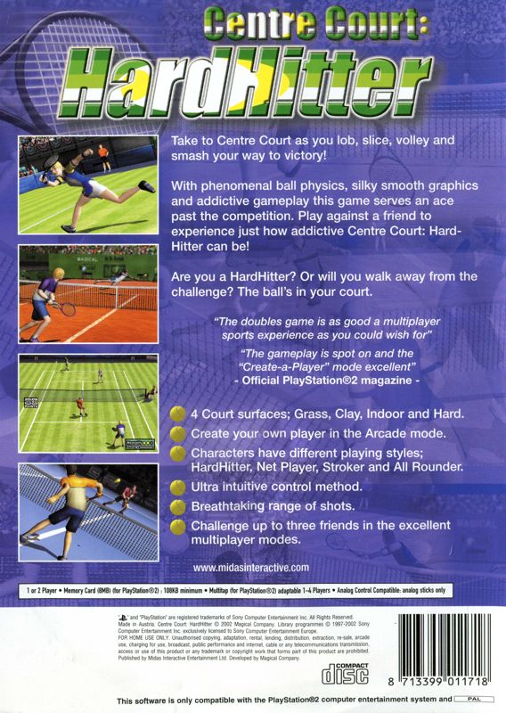 Back Cover for Centre Court: Hardhitter (PlayStation 2)