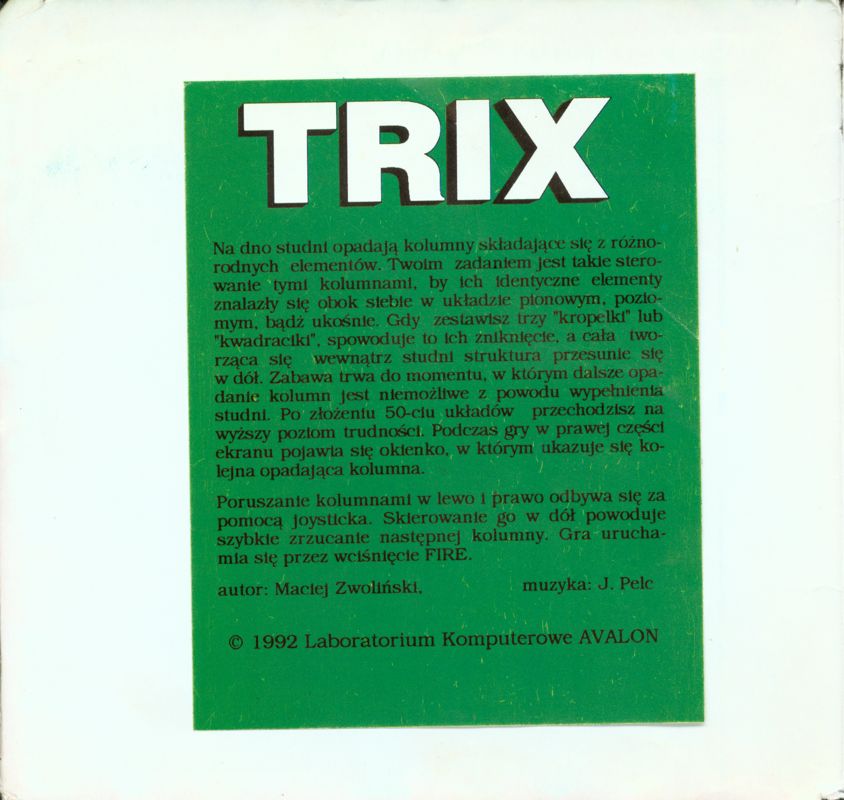 Inside Cover for Trix (Atari 8-bit) (5.25" disk release): Left Flap