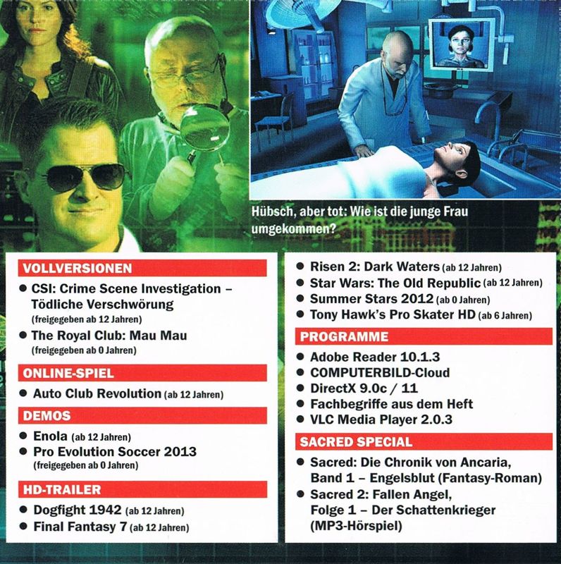 Other for CSI: Crime Scene Investigation - Deadly Intent (Windows) (ComputerBILD Spiele Covermount 10/2012): Back Cover - CD Version