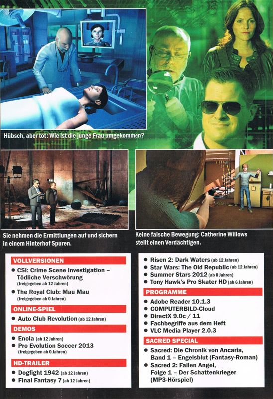 Other for CSI: Crime Scene Investigation - Deadly Intent (Windows) (ComputerBILD Spiele Covermount 10/2012): Back Cover - DVD Version