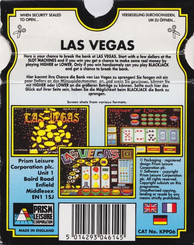 Back Cover for Las Vegas (Atari ST) ("The 16 Bit Pocket Power Collection" Budget Re-Release)
