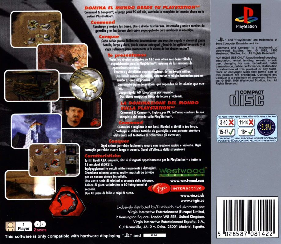 Back Cover for Command & Conquer (PlayStation) (Platinum release)
