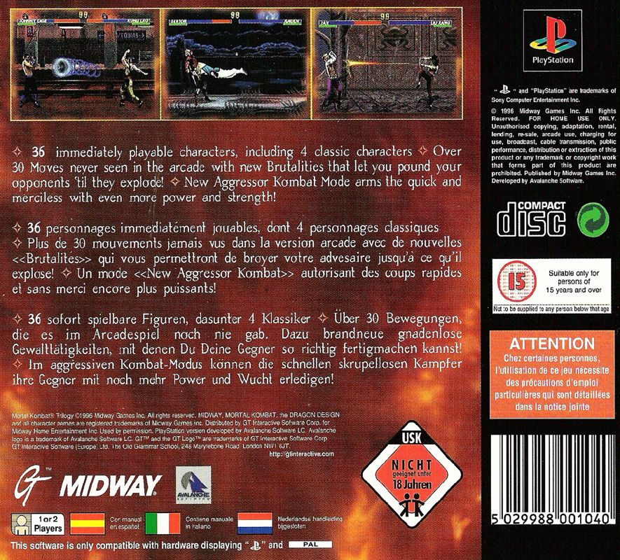 Back Cover for Mortal Kombat Trilogy (PlayStation)