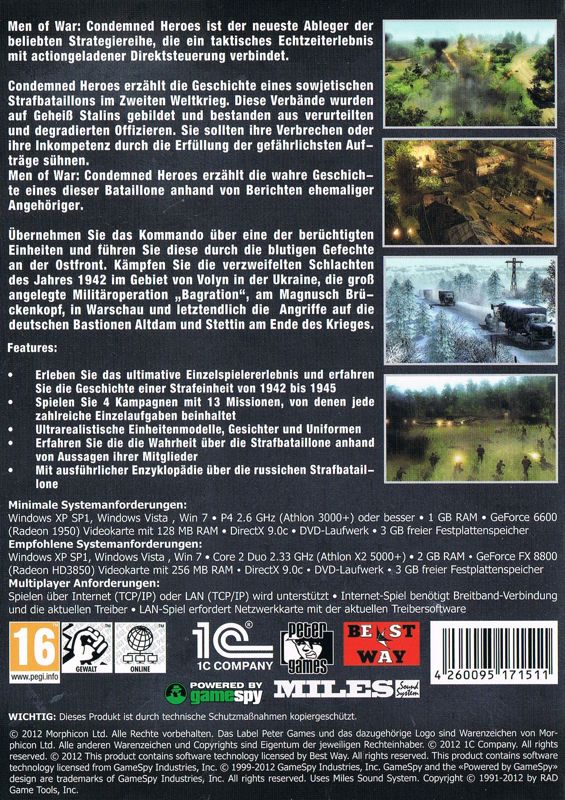 Other for Men of War: Condemned Heroes (Windows) (Strategie Classics release): Keep Case - Back