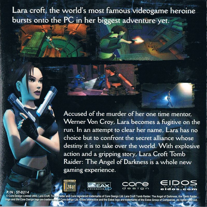 Back Cover for Lara Croft: Tomb Raider - The Angel of Darkness (Windows) (OEM - Bundled with Sapphire Radeon 9800 PRO Atlantis graphics card)