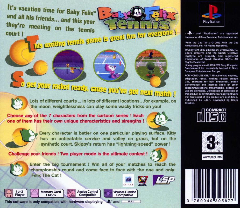 Back Cover for Baby Felix Tennis (PlayStation)