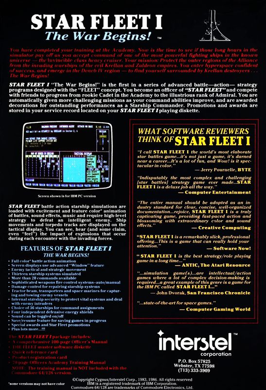 Back Cover for Star Fleet I: The War Begins! (Macintosh)