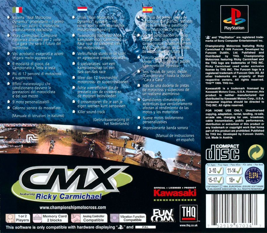 Back Cover for Championship Motocross Featuring Ricky Carmichael (PlayStation)