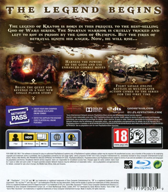 Back Cover for God of War: Ascension (PlayStation 3)