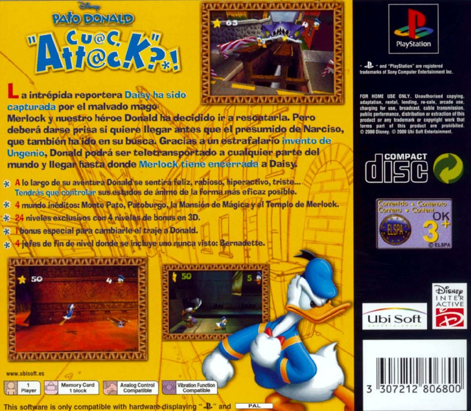 Back Cover for Disney's Donald Duck: Goin' Quackers (PlayStation)