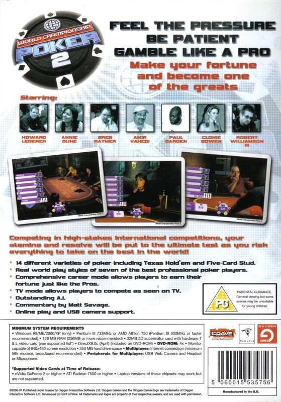 Back Cover for World Championship Poker 2 featuring Howard Lederer (Windows)