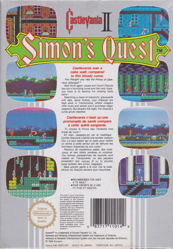Back Cover for Castlevania II: Simon's Quest (NES)