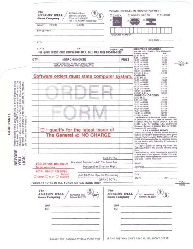 Advertisement for Operation Crusader (Macintosh): Order Form - Front