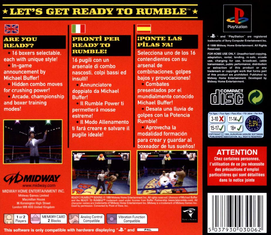 Back Cover for Ready 2 Rumble Boxing (PlayStation)