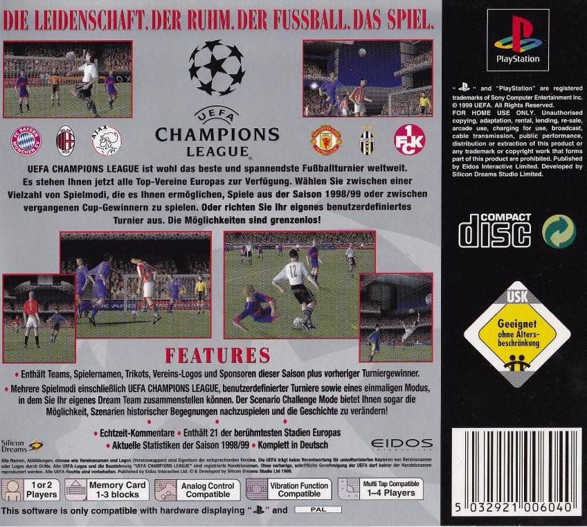 Back Cover for UEFA Champions League Season 1998/99 (PlayStation)