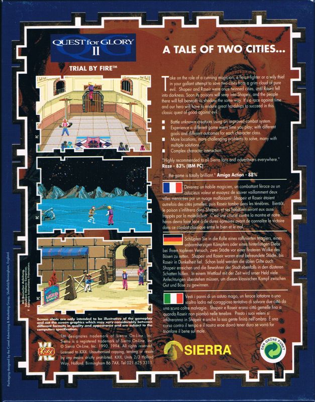 Back Cover for Quest for Glory II: Trial by Fire (DOS) (Kixx XL release)