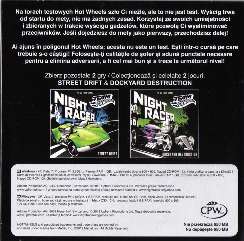 Back Cover for Team Hot Wheels: Night Racer - Rubble Ruckus (Macintosh and Windows) (Corn flakes promotional pack)