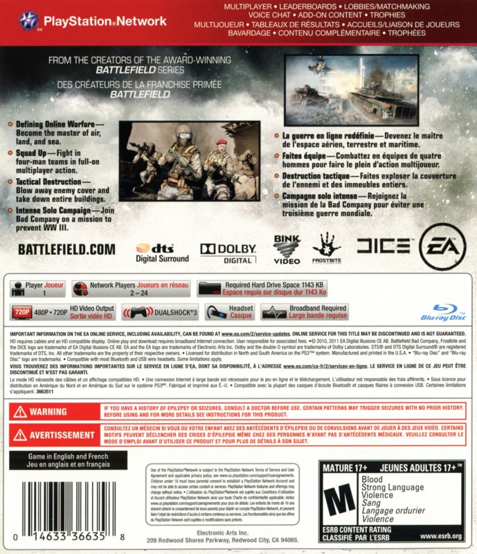 Back Cover for Battlefield: Bad Company 2 (PlayStation 3) (Greatest Hits release)