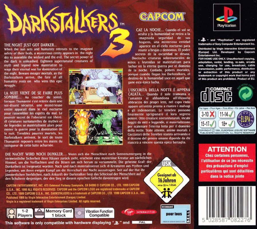 Back Cover for Darkstalkers 3 (PlayStation)
