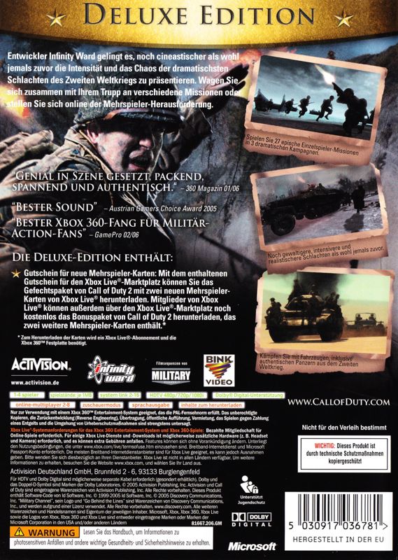 Back Cover for Call of Duty 2 (Game of the Year Edition) (Xbox 360)