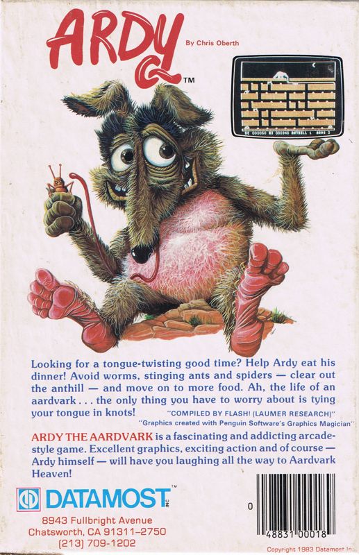 Back Cover for Ardy the Aardvark (Commodore 64)