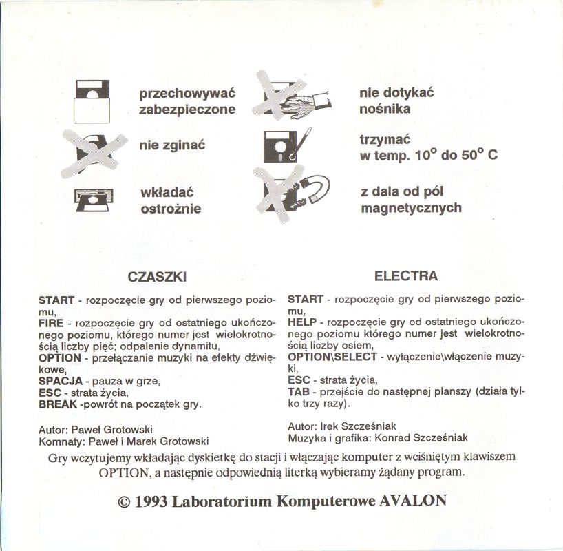 Inside Cover for Czaszki / Electra (Atari 8-bit): Left Flap