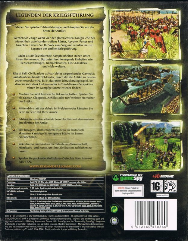 Back Cover for Rise & Fall: Civilizations at War (Windows) (Software Pyramide release)