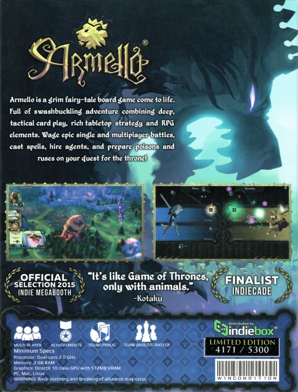 Back Cover for Armello (Linux and Macintosh and Windows)