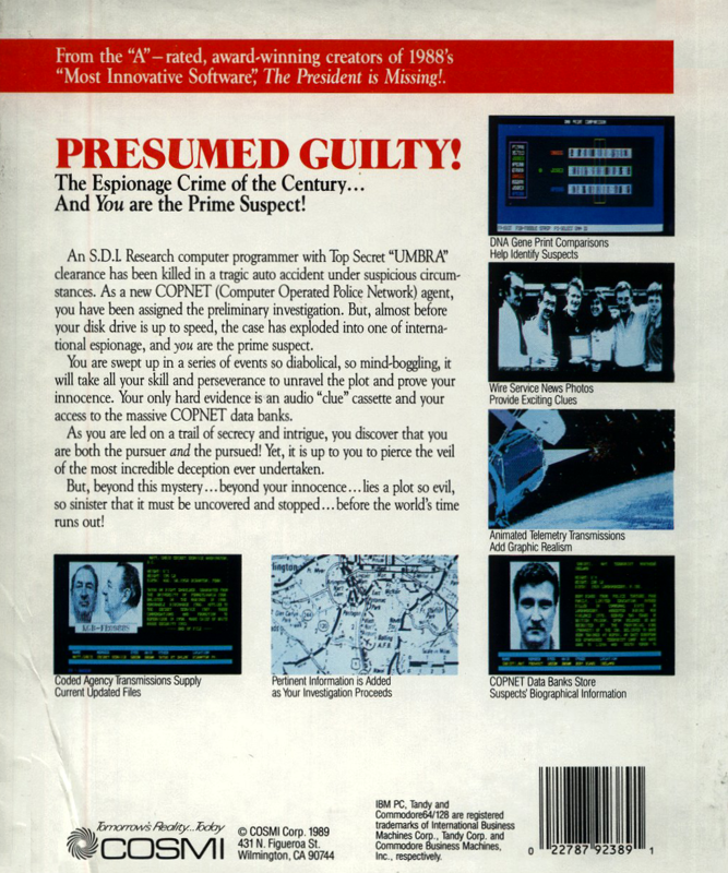 Back Cover for Presumed Guilty! (DOS) (3'5 disk release)
