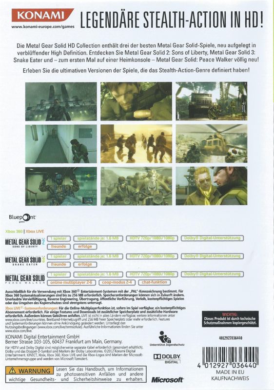 Back Cover for Metal Gear Solid: HD Collection (Xbox 360)