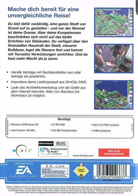Back Cover for SimCity 3000 (Windows) (EA Classics release)
