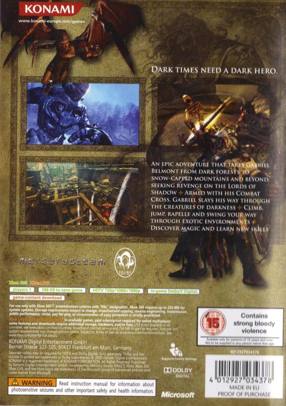 Back Cover for Castlevania: Lords of Shadow (Xbox 360)