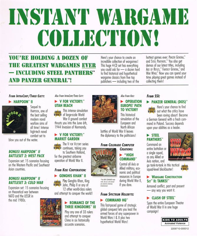 Back Cover for Definitive Wargame Collection 2 (DOS)