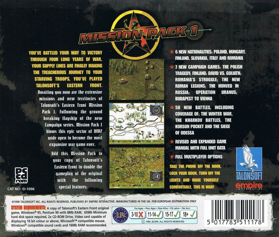 Other for TalonSoft's East Front: Campaign CD 1 (Windows) (European release): Jewel Case back
