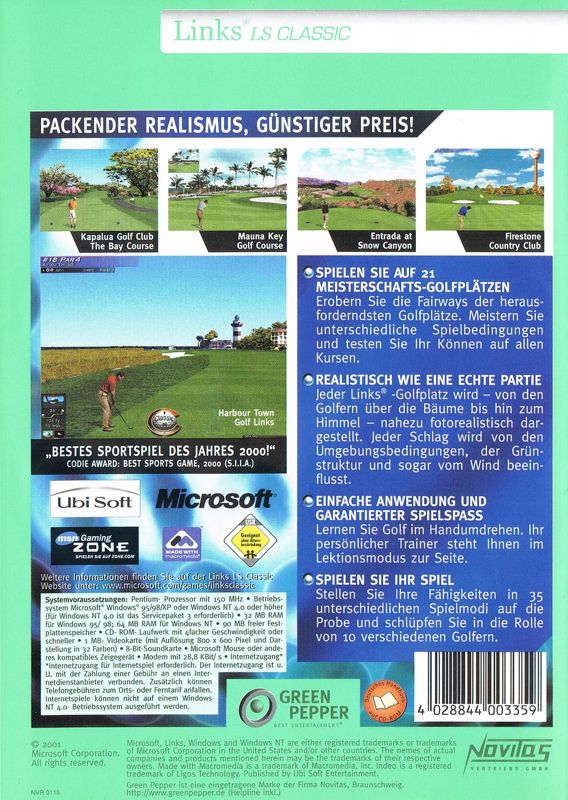 Back Cover for Links LS Classic (Windows) (Green Pepper release)