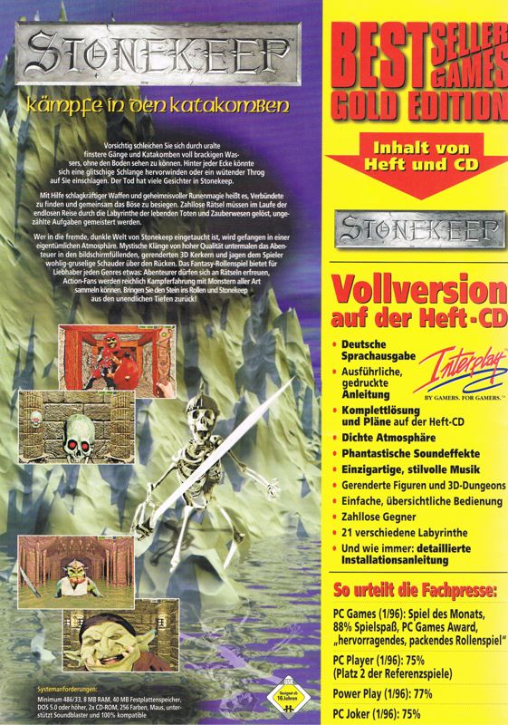 Back Cover for Stonekeep (DOS) (Bestseller Games Gold Edition release)