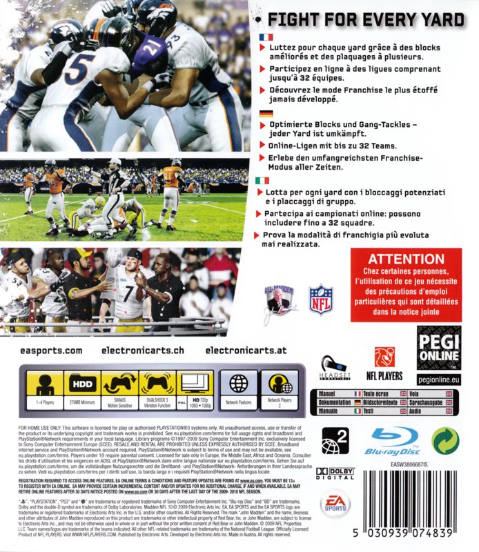 Madden NFL 10 cover or packaging material - MobyGames