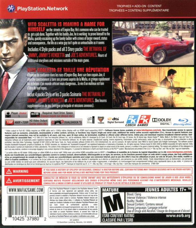 Back Cover for Mafia II: Director's Cut (PlayStation 3) (Greatest Hits release)