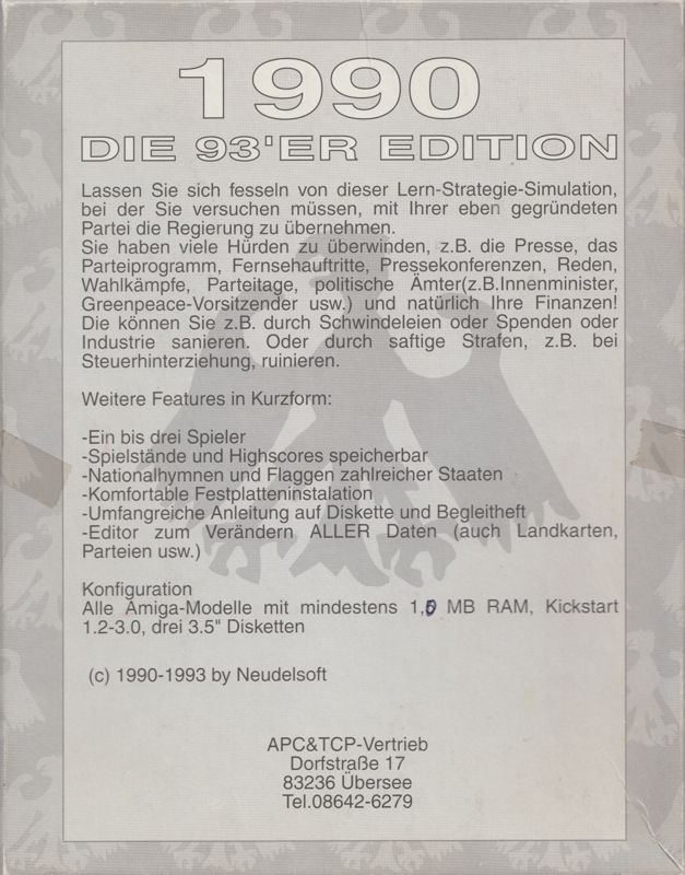 Back Cover for 1990: Die 1993'er Edition (Amiga)