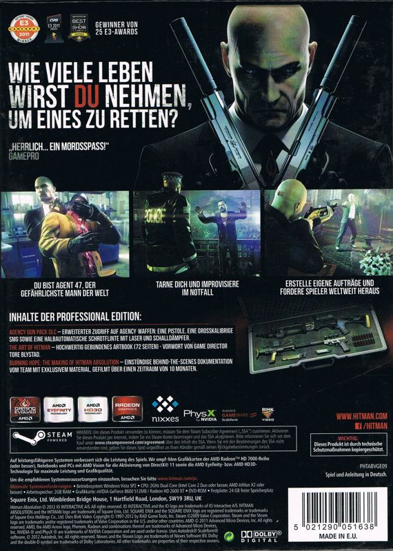 Back Cover for Hitman: Absolution (Professional Edition) (Windows)