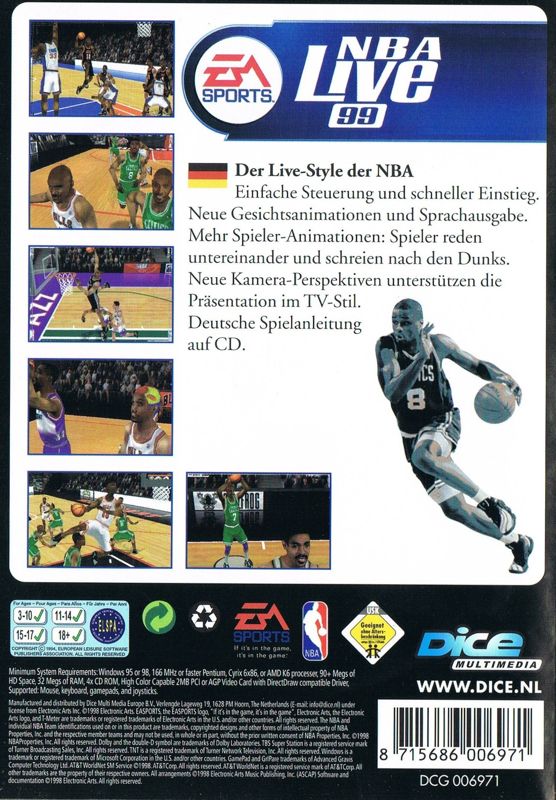Back Cover for NBA Live 99 (Windows) (Dice Multimedia release)